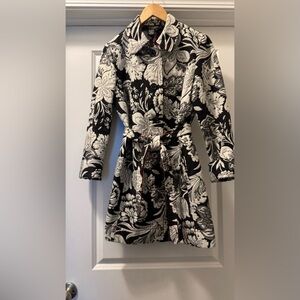 Elegant Black and White Floral Trench Coat